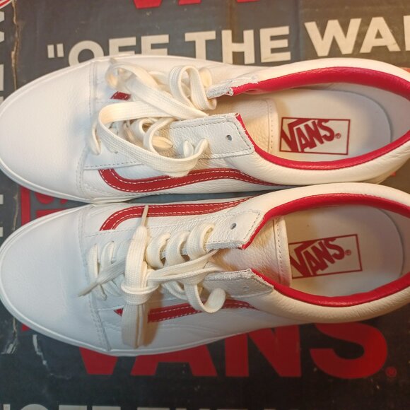 Vans Men's 12 Old Skool Vintage Leather Blanc De Blanc White/Red VN000CP5BDU - Picture 9 of 12
